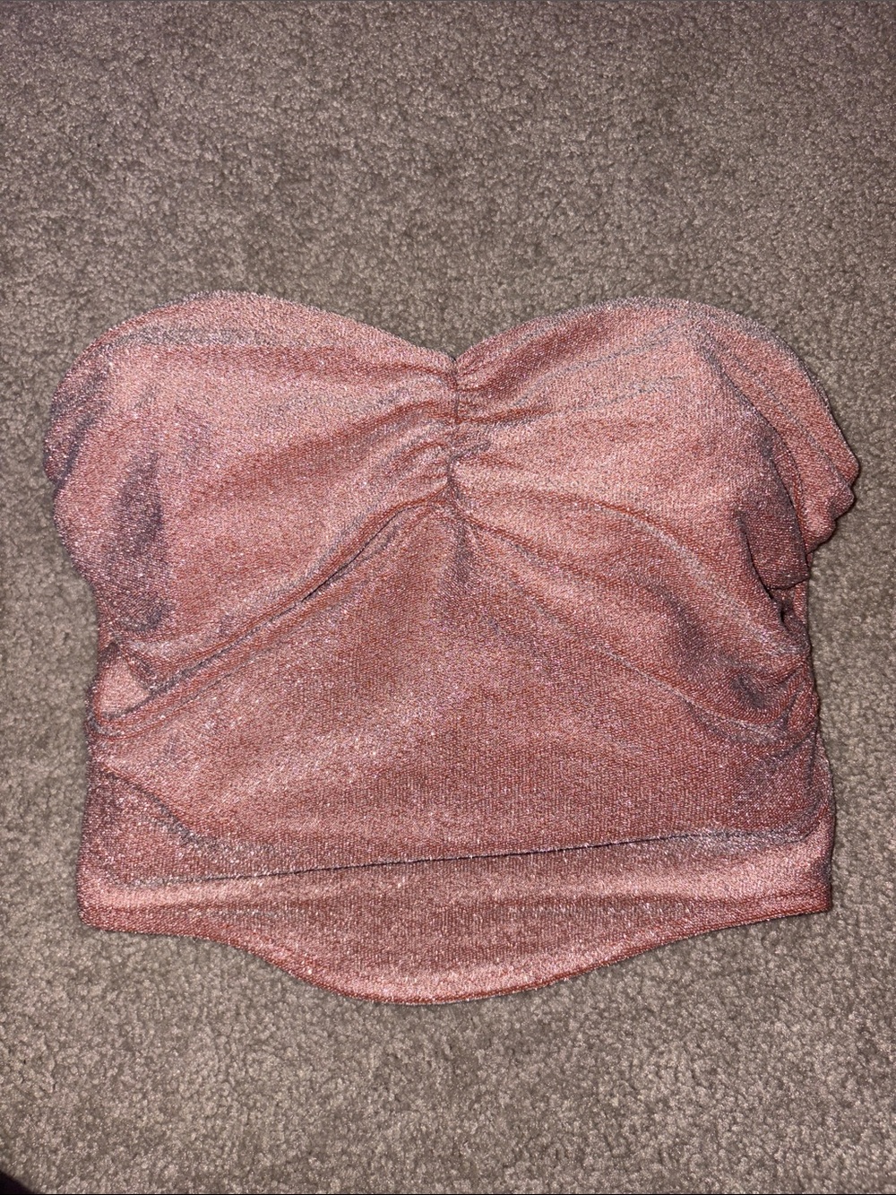 Sparkle Pink Strapless Ruched Crop Top